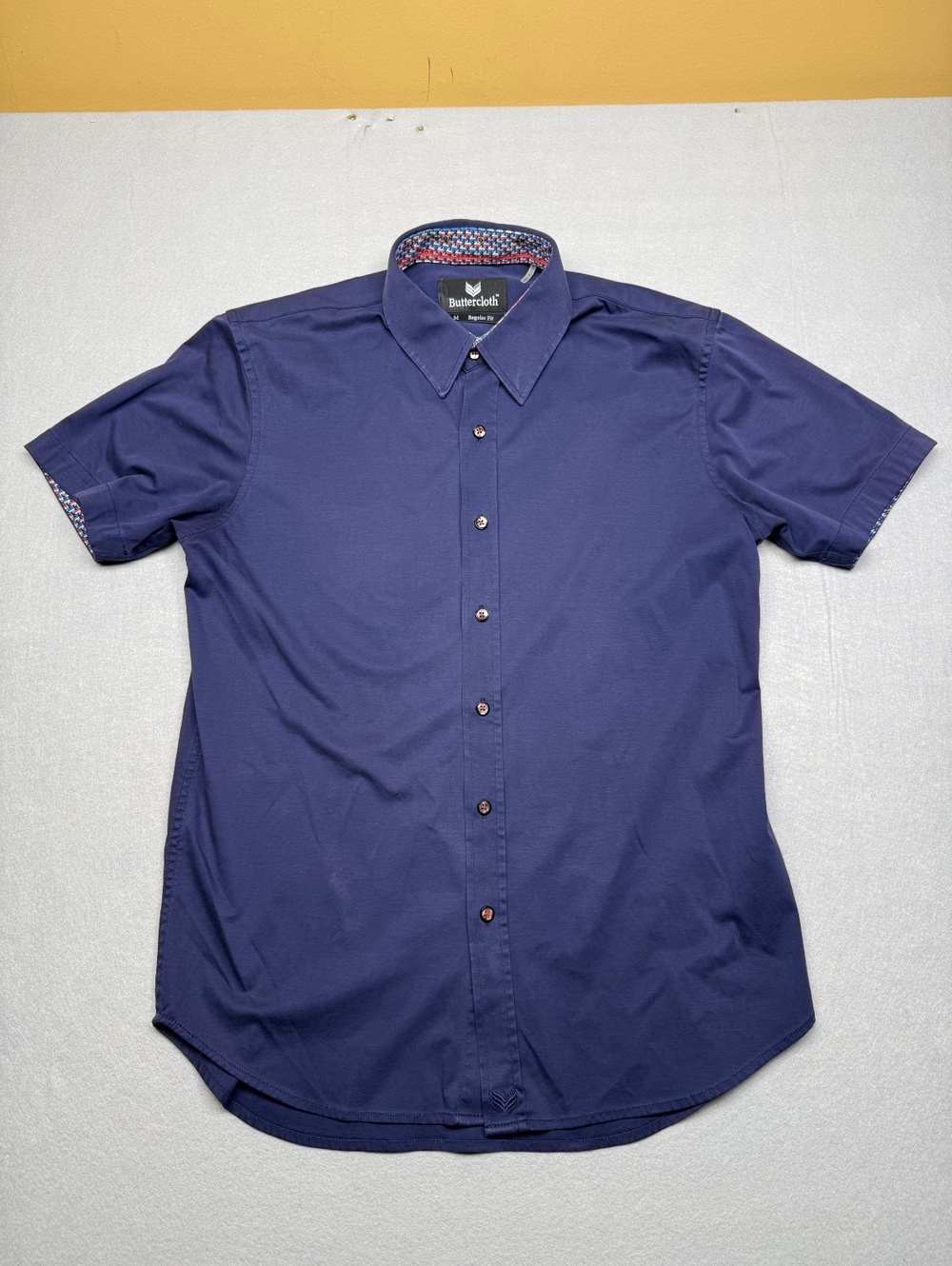 Buttercloth Regular Fit Short Sleeve Button-Up Shirt M Navy